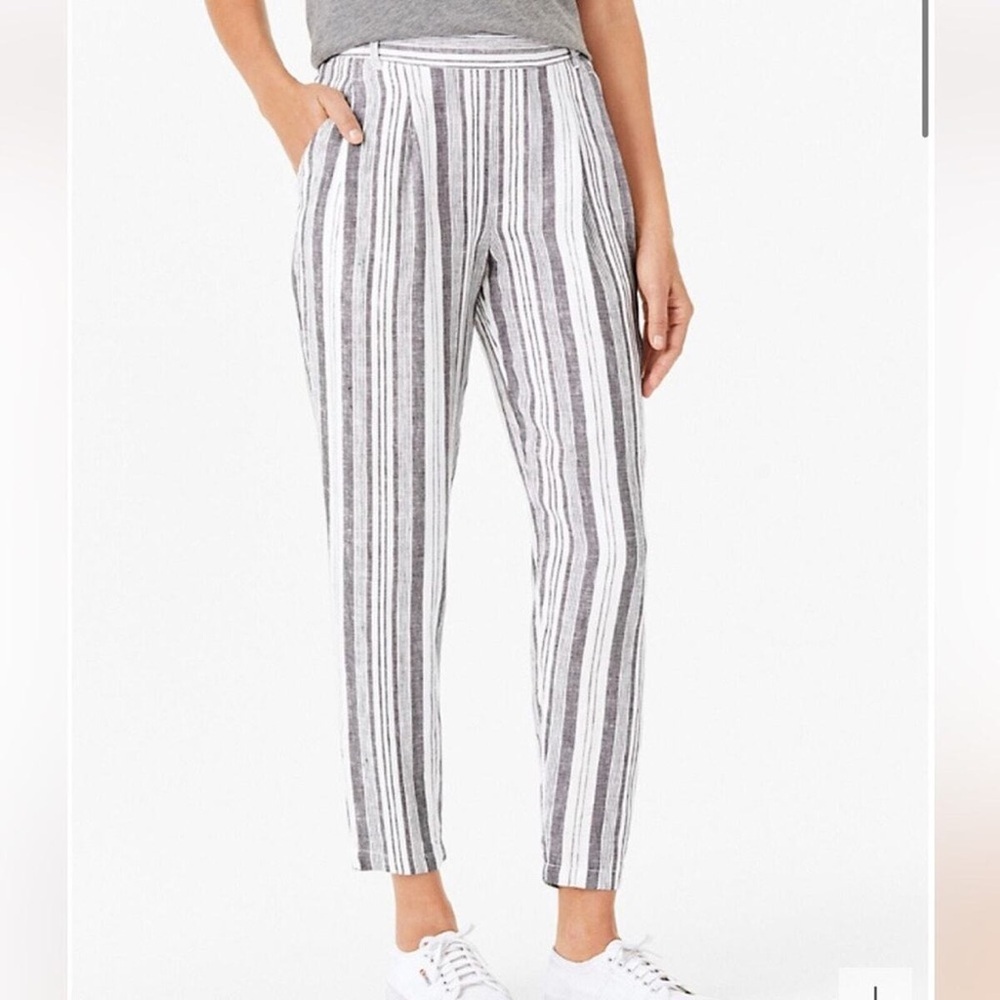 Garnet Hill Womens Striped Linen Pleated Detail Trousers Size 14 Pre-owned